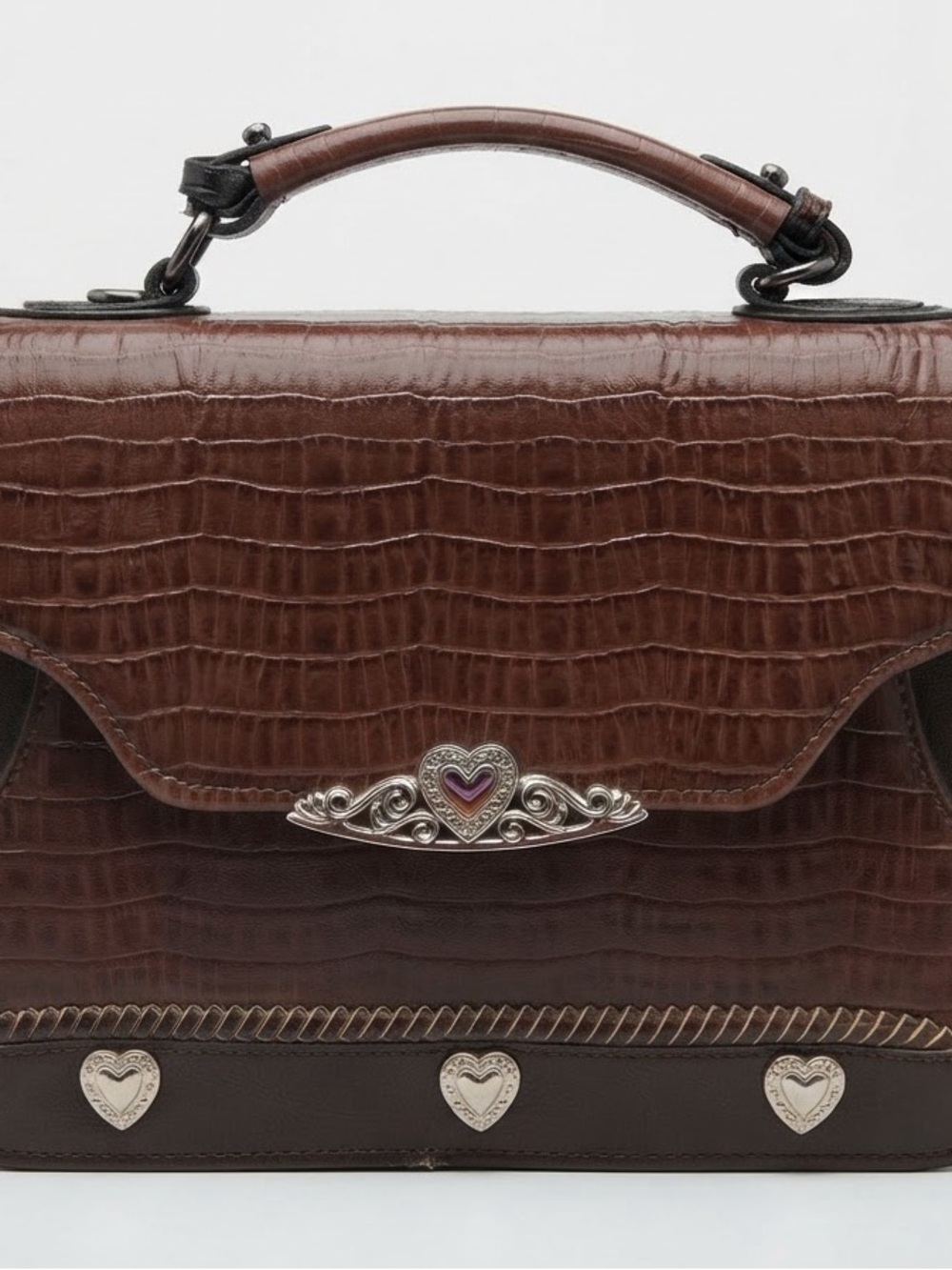 Brighton Brown Croc-Embossed Satchel with Heart Accent